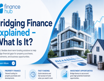 Bridging finance concept showing property funding, refinancing, and short-term lending for real estate transactions.
