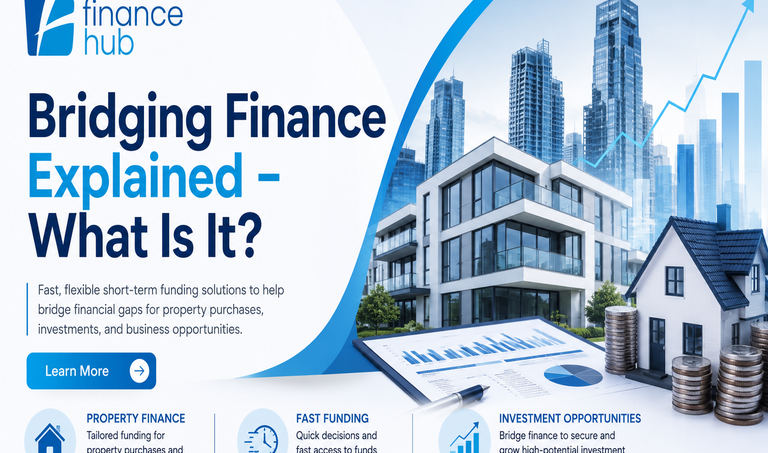 Bridging finance concept showing property funding, refinancing, and short-term lending for real estate transactions.